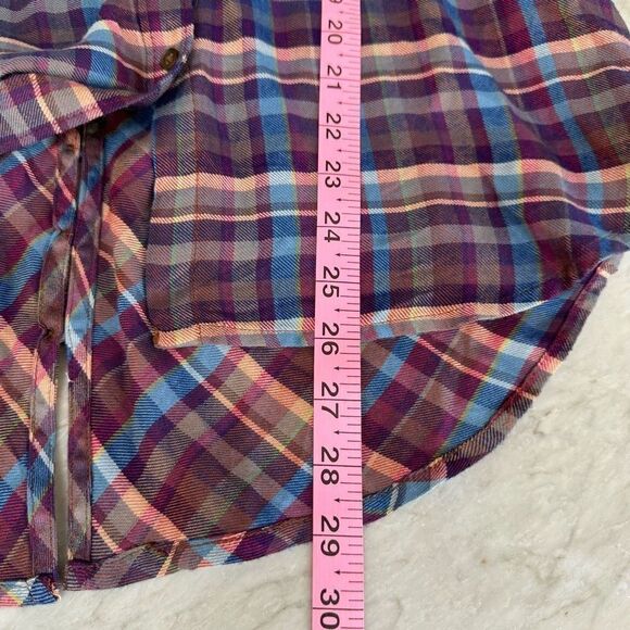 Lucky Brand Blouse Women’s Purple Plaid Button Front Boho Long Sleeve Top size S - Picture 7 of 8